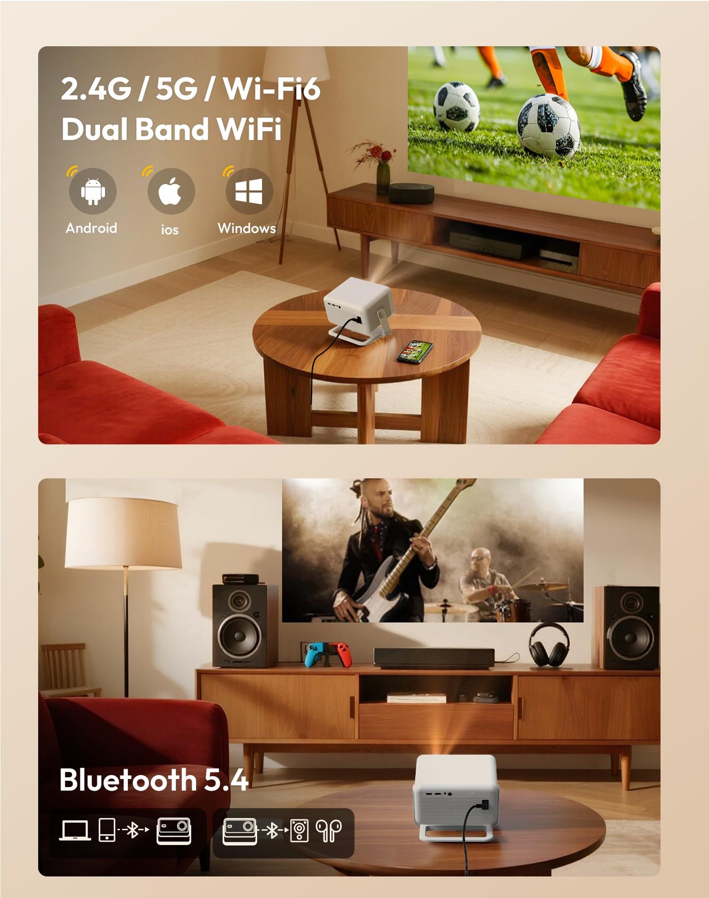 【Compatible with Netflix & Auto Focus】Xgody Gimbal N6 PRO 700 ANSI Native 1080P Smart Projector with WiFi 6 and Bluetooth, 4D Auto Keystone & Voice Controll Portable 4K Support FHD Home Projector