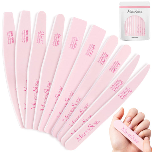 MelodySusie Nail File Kit, 10Pcs Double Sided 100/180 Grit Mixed-Shapee Emery Boards for Nails, Professional Manicure Pedicure Supplies for Home and Salon Use, Mothers Day Gifts, Pink