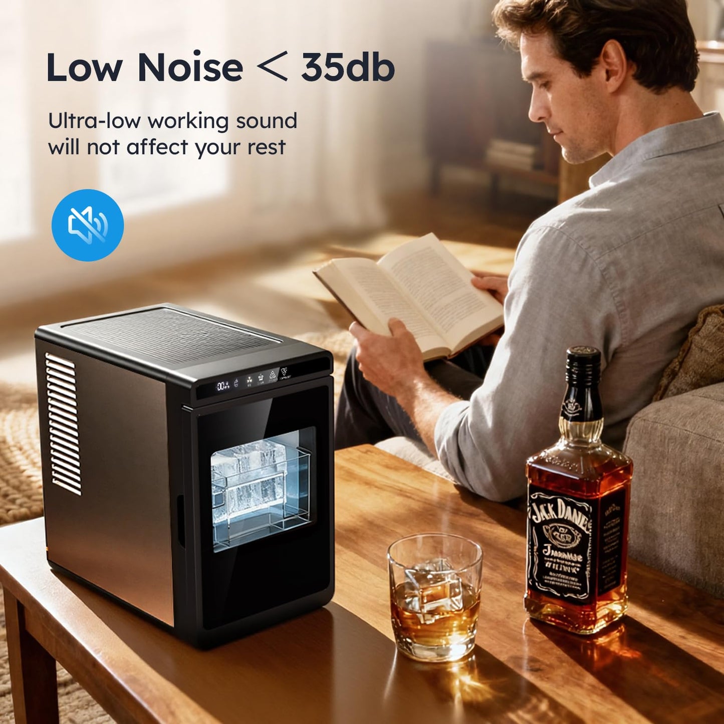 1.6'' Clear Ice Square Maker Machine,200 PCS/Day,Ice Cube Maker with Automatic Cleaning,Crystal-Clear & Slow-Melting Ice Spheres for Cocktails & Whiskey