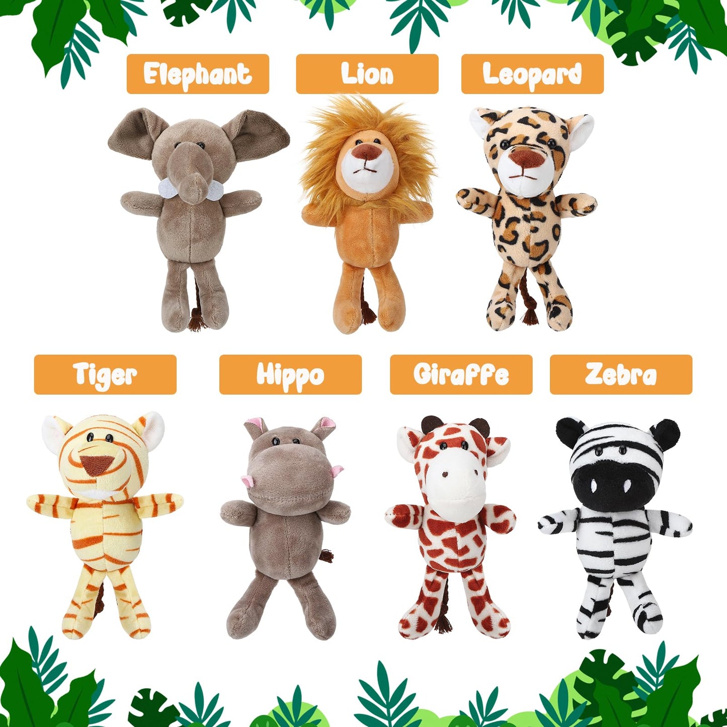 Guiqulai 14 Pcs Mini Jungle Animal Plush Toys Set, Including 14 Pcs Stuffed Safari Forest Animals with Birthday Hats, Organza Bag for Birthday Favor Theme Party