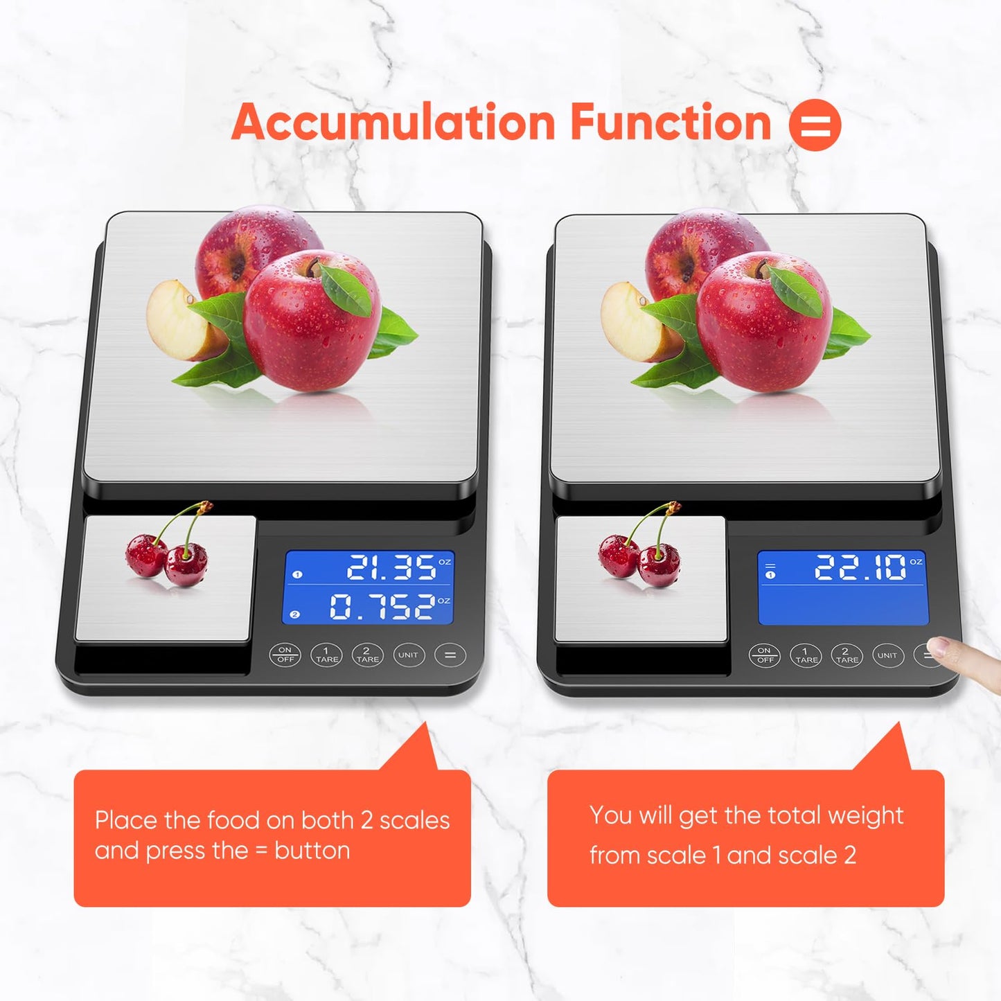 KUAIVO 0.001 oz / 33 lb Dual Platform Kitchen Scale, Digital Food Scale with Two Precision Surfaces, LCD Display, 7 Units, Tare & Accumulation Functions – Perfect for Baking, Sourdough, and Cooking