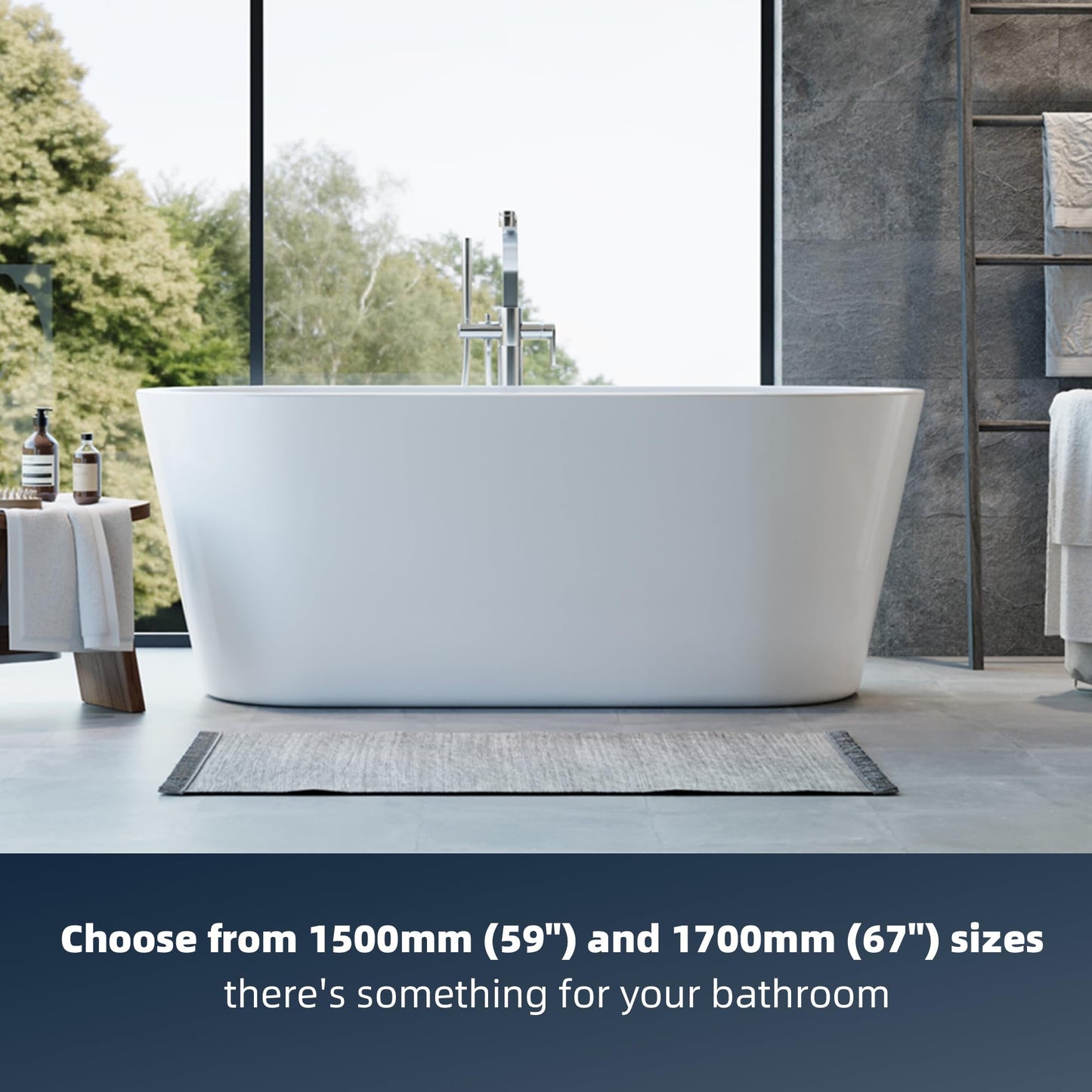 59'' Freestanding Bathtub, Deep Soaking Tub for Adults, Stand Alone Tub with Integrated Overflow Drain, cUPC Certified Modern Bathroom Tub, Acrylic, White