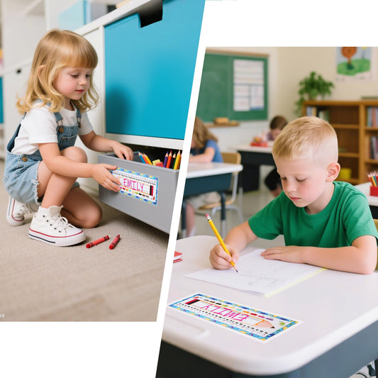 20 Colorful Students Name Plates and and Nameplates Pocket for Desks - Self-Adhesive Desk Name Tags for Classroom, Student Name Plates for Kids, Teacher Supplies, School Labels, Locker & Desk