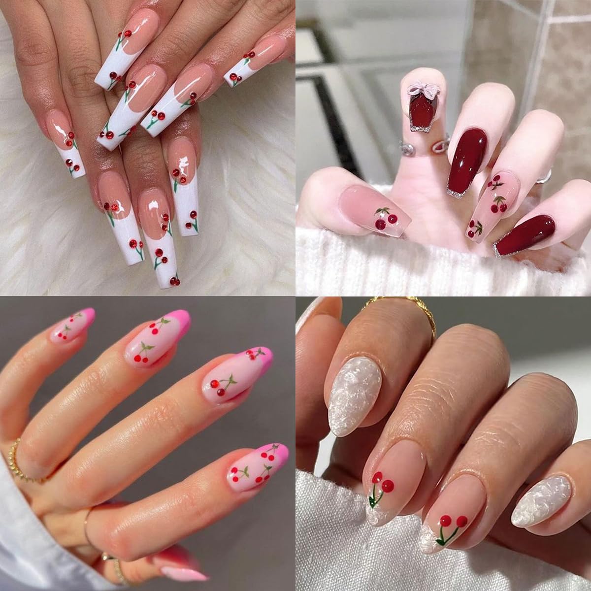 6Sheets Cherry Nail Art Stickers Decals Summer Fruit Nail Stickers 3D Self-Adhesive Strawberry Bow Nail Art Design Supplies Cute Fruits Rabbits Nail Decals for Women and Girls Acrylic Nails Decoration