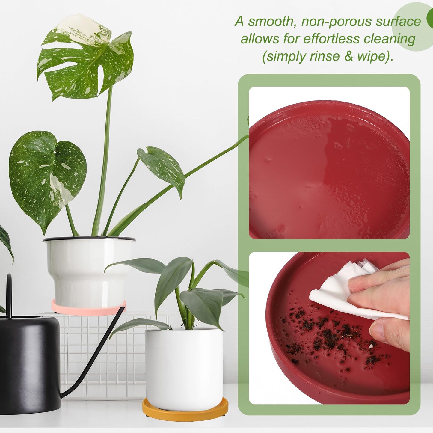 YELARXI 6.7 Inch Ceramic Plant Saucers, Round Flower Planter Water Trays Ceramic Plant Saucer Pot Tray -Fitting for (Outdoor/Indoors/Garden/Planting/Water/Flower/Coffee) Burgundy