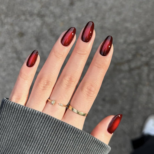 XZMeiLun Red Black Ombre Press On Nails Almonds Medium Length - Acrylic Fake Nail, Reusable Glue On Stick On Nails, Fall Halloween Designer Nails for Women, Gradient False Nail, Hallows' Day Gift