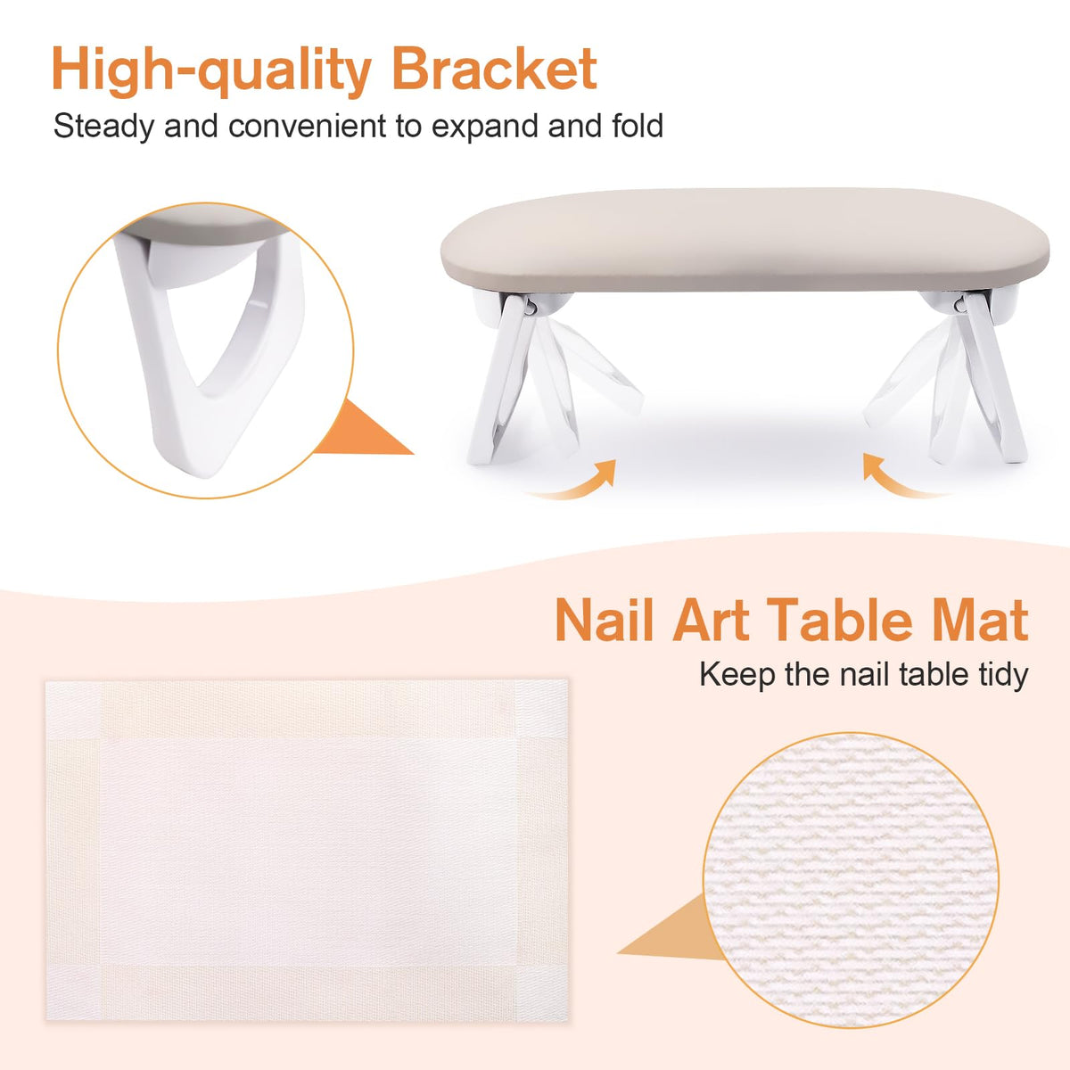 Subay Arm Rest for Nails Tech, Foldable PU Leather Nail Arm Rest for Acrylic Nails Cushion Hand Holder, Hand Rest Pillow Nail Art Accessories Tool for Manicure Pedicure Salon Home Use - Light Brown