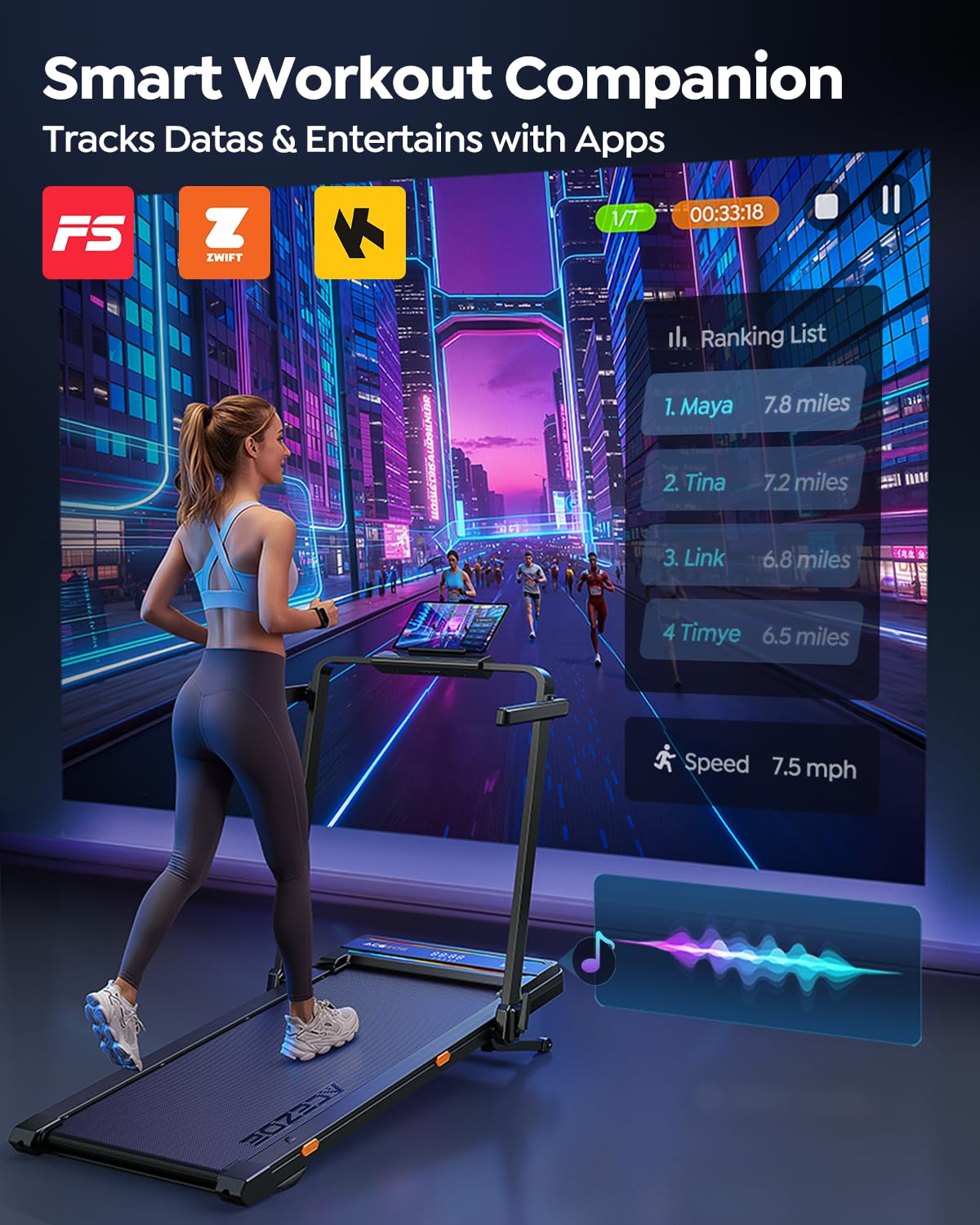 Foldable Walking Pad with 0-15% Auto Incline and Handle Bar, Under Desk Treadmill with 300LBS Weight Capacity, 3.0HP Quiet Treadmills for Home with Speaker, APP & Remote Control-Black Orange
