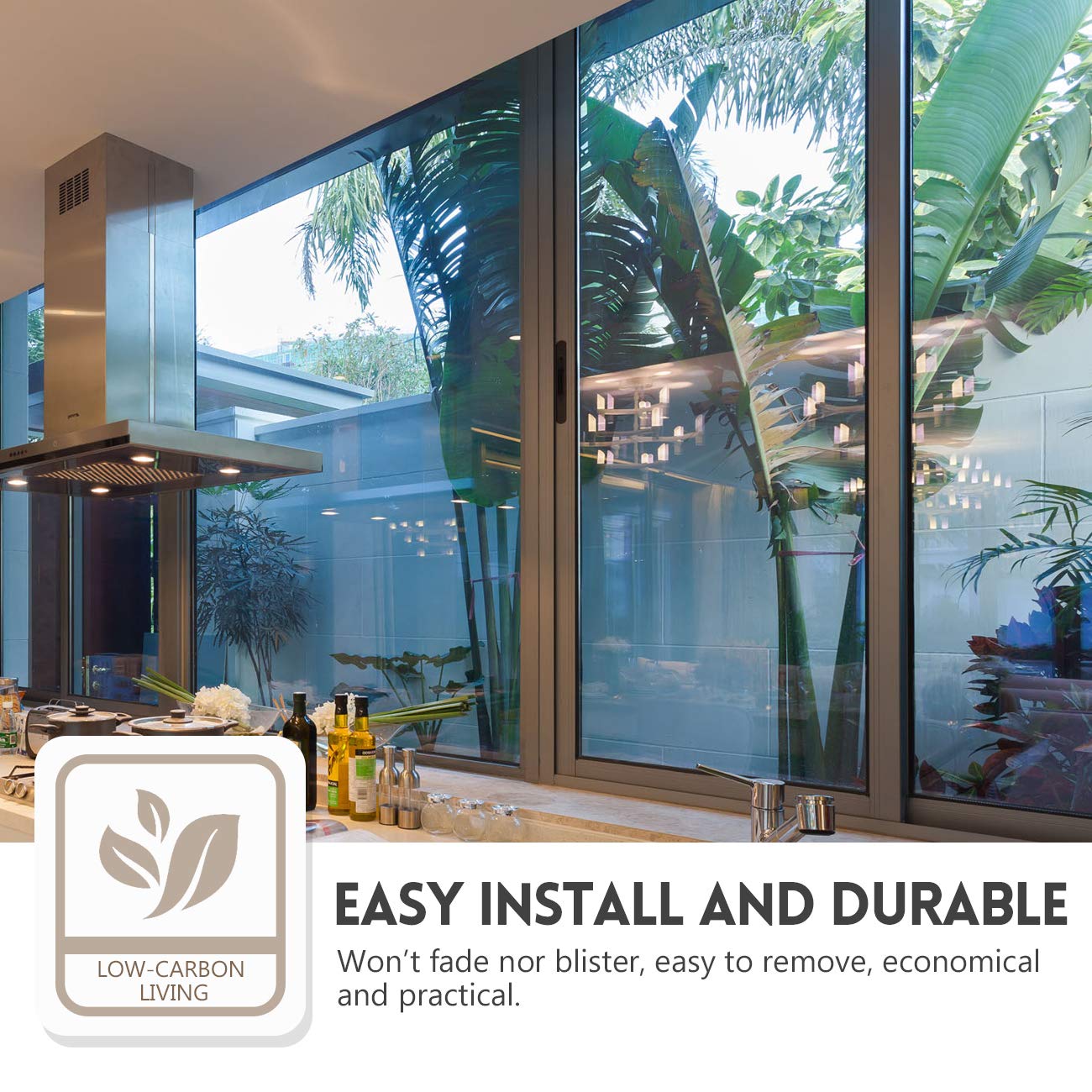 KESPEN Window Film One Way Daytime Privacy Static Cling Heat Control Glass Window Tint Mirror House Film, Black-Silver, 35.4 Inch X 32.8 Feet