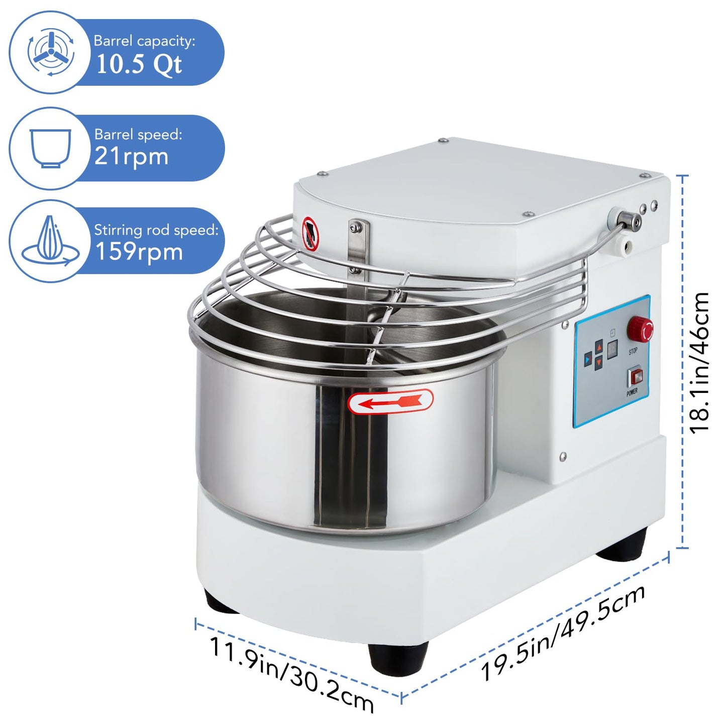 YardYonder Commercial 10.5QT Dough Mixer,Food Mixer Machine 650W Dual-Rotation Kneading with Touchscreen Timer & Safety Shield, for Bakeries, Pizza Restaurants, Commercial Kitchens