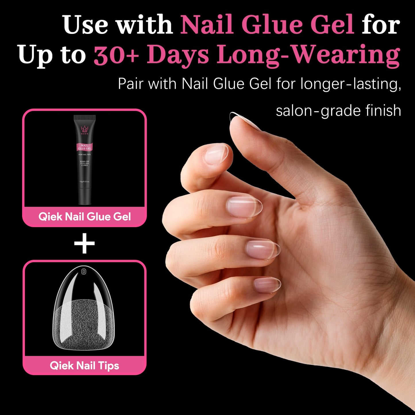 QIEK 450PCS Medium Almond & Coffin & Square - 3 Styles Nail Tips, 70-Grit Pre-Etched Press On Nail in 15 Sizes, Fake Nail Extension Kit for Acrylic Gel Nail Art DIY Salon