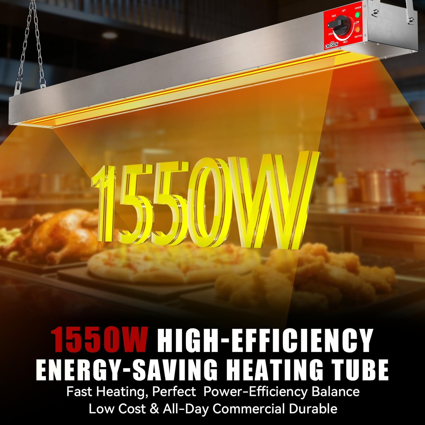 crosson Electric Strip Heater Commercial,60 Inch Food Heat Lamp with German EGO Thermostat,Dual Installation Options,Food Warming Lamp Heater for Catering Kitchen Restaurant Buffet,1550W