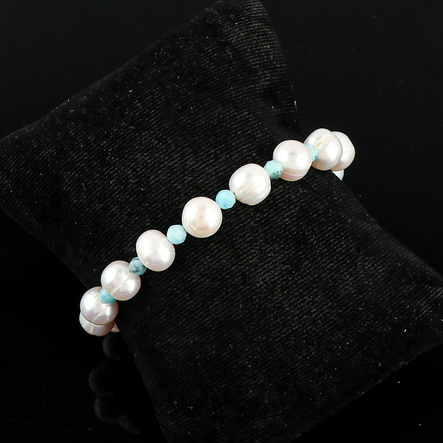 CRYSTALIS Natural Larimar And Freshwater Pearl Beaded Bracelet, Elegant Beads Crystal, Chakra Bracelet, Healing Bracelet, Gemstone Jewelry, 925 Sterling Silver Slider 10 inch