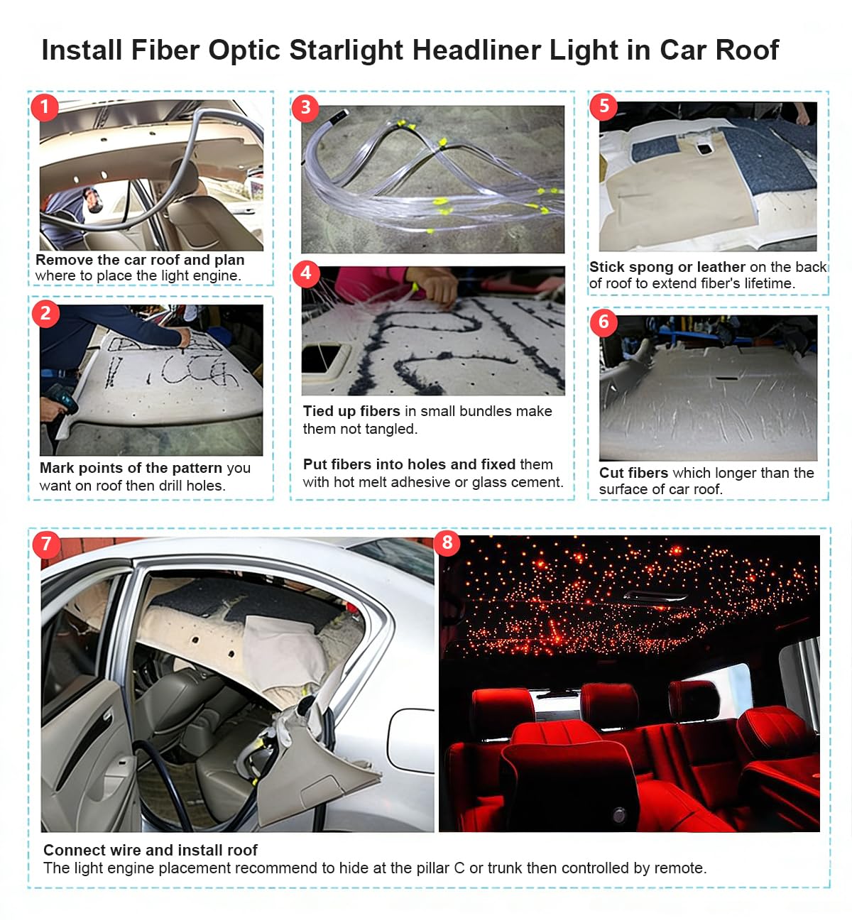 AKEPO Car Home Use APP Control Twinkle Fiber Optic Light Kit, 16W RGBW Dual Head Twinkle + Music Mode Star Ceiling Sky Light with 600 Strands 0.03in/0.75mm 9.8ft/3m Optical Fiber Cable