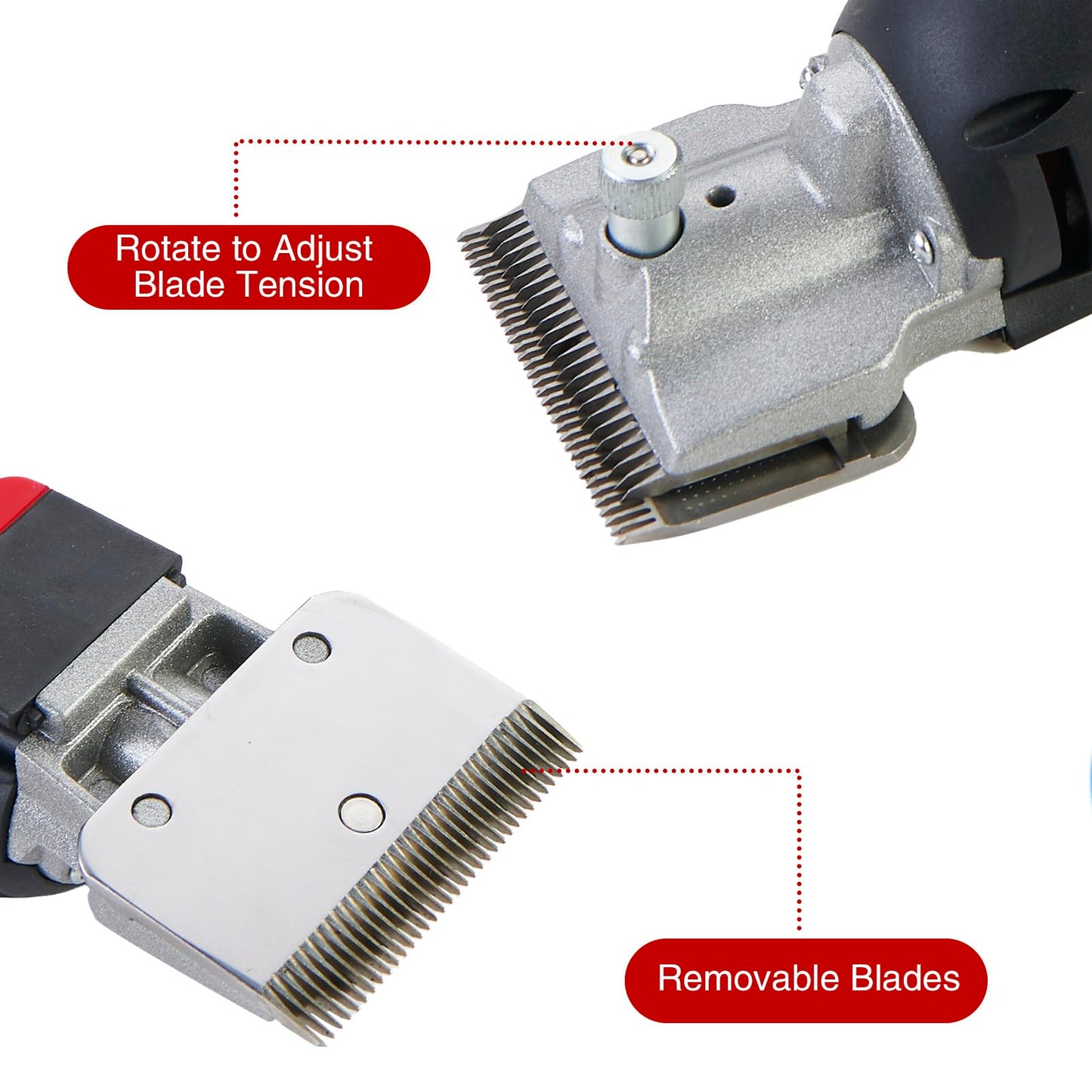 Johui Horse Clippers - 500W Heavy Duty Horse Body Clippers with 2 Sets Removable Blades & 6 Speeds for Horses, Cattle, Camels, Large Dogs