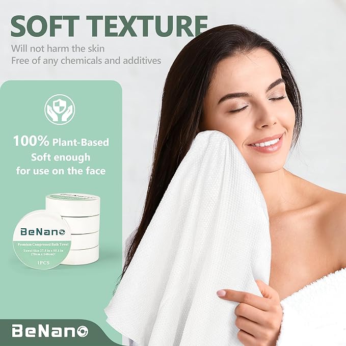 Benano Premium Compressed Towel Tablets Disposable Towel 55.1 in x 27.5 in Large Bath Towel Travel Towel Reusable for Hotel Camping Sports Hiking Beach Swimming Vacation (55.1" x 27.5" (3 Pack))
