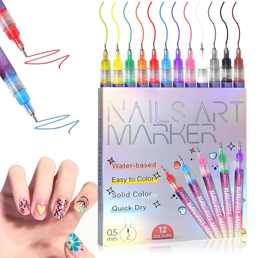 12 Colors Nail Art Pens Set, New Nail Art Markers for Gel Nails, DIY Nail Art Pens for Painting Nails, Waterproof and Quick-drying Nail for DIY Nails Art Design Manicure Tools