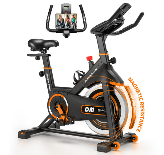 DMASUN Exercise Bike, Silent Magnetic Resistance Stationary Bike for Home with 330 LBS Capacity, Pedals with Anti-loosening Nuts, Indoor Bike with Comfortable Seat Cushion, Digital Display with Tablet Holder