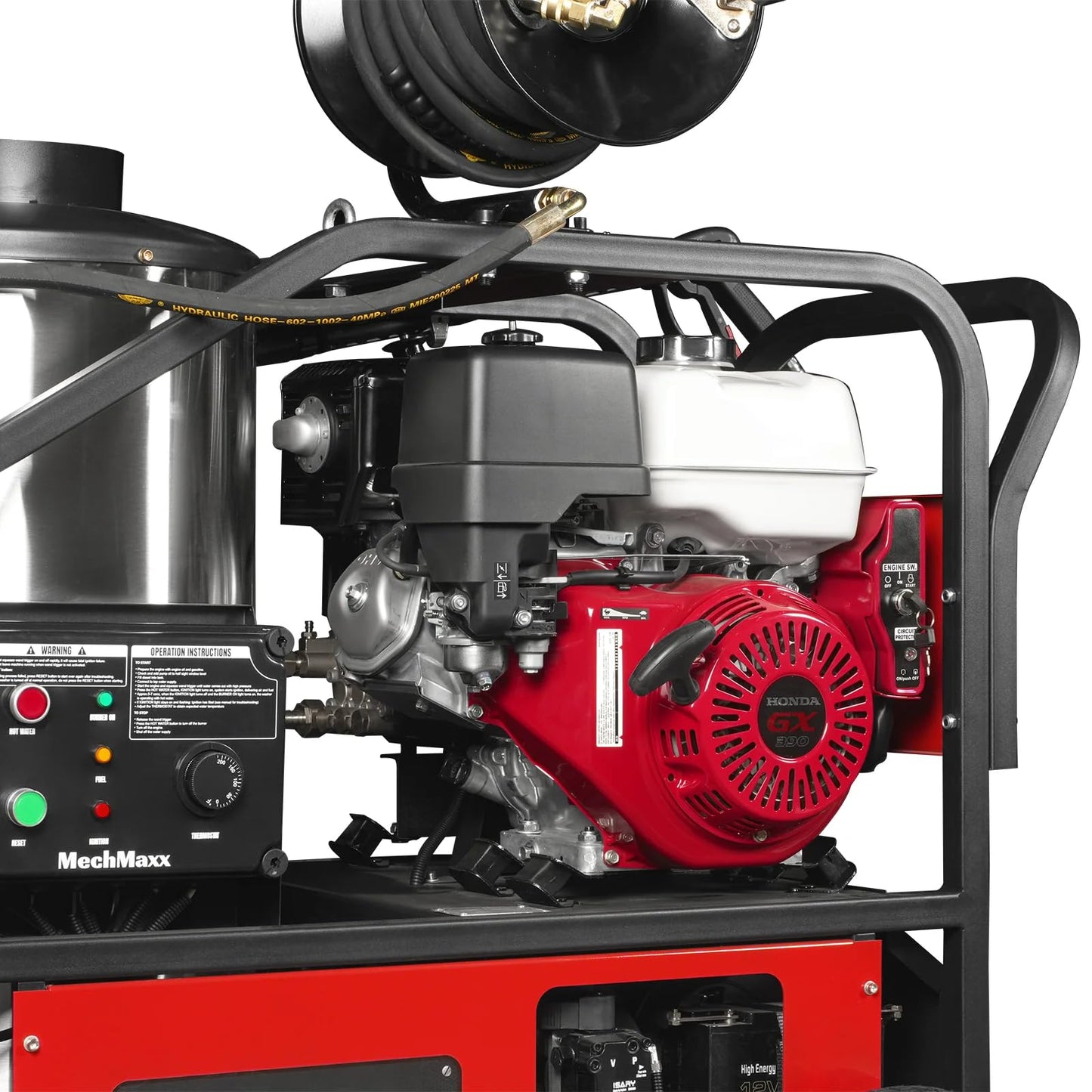 MechMaxx Honda GX390 389CC 11.7HP E-Start Engine 4000 PSI 4 GPM Hot Water Pressure Washer with Hose Reel, HPW40H