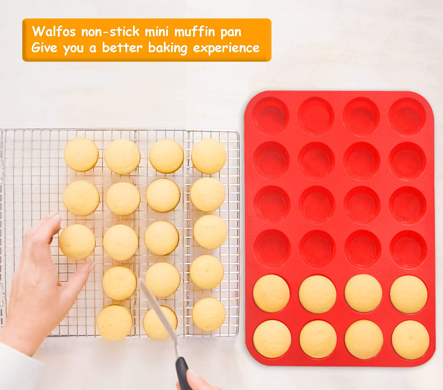 Walfos Silicone Muffin Pan Set - Regular 12 Cups Silicone Muffin Pan and Mini 24 Cups Cupcake Pan - BPA Free and Dishwasher Safe, Great for Making Muffin Cakes, Tart, Bread