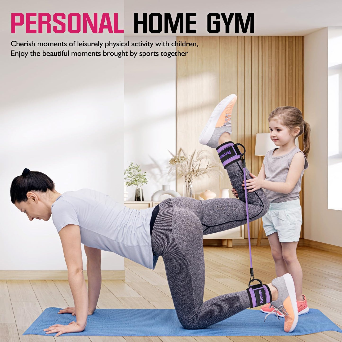 Ayombo Ankle Resistance Bands with Cuffs, Home Gym Workout Equipment, Lifting Glute Butt Exercise Equipment for Women, Ankle Weights Fitness Set, Leg Booty Equipment for Training Perfect Body Shape
