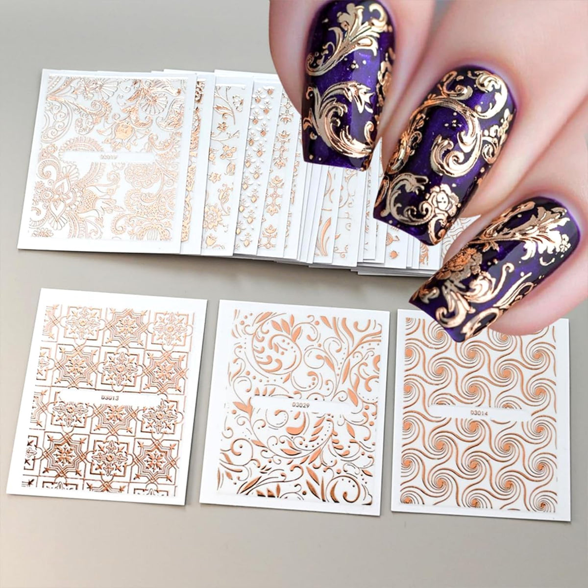 30 Sheets Rose Gold Nail Art Stickers Hollow Retro Floral Vine Design Self Adhesive Nail stickers Gold Line Nail Art Decals for Acrylic Nail decals Women and Girls Nail Supplies Decoration Accessories