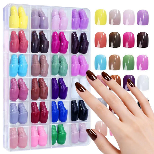 576pcs Square Press on Nails Medium, Mixed Colors Press on Nails Full Cover Glossy Acrylic Glue on Nails for Women Girls Nails Design
