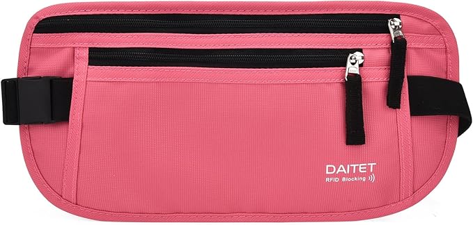 RFID Blocking Money Belt for Men Women, Slim Fanny Pack for TravelÃ¯Â¼ÂRunning,Conceal Waist Wallet for Passport Holder,Phone,Cash(Hot Pink)