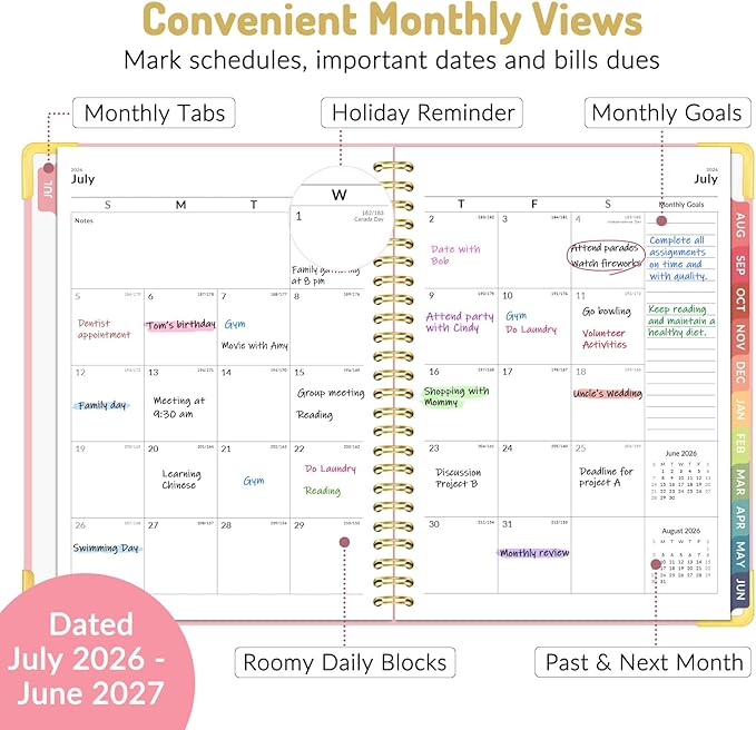 Forvencer Academic Planner 2026-2027, Hardcover Calendar Planner Weekly & Monthly, July 2026 - June 2027, 6" x 8", Daily Agenda with Tabs, College School Organizer for Student Teacher, Dark Green