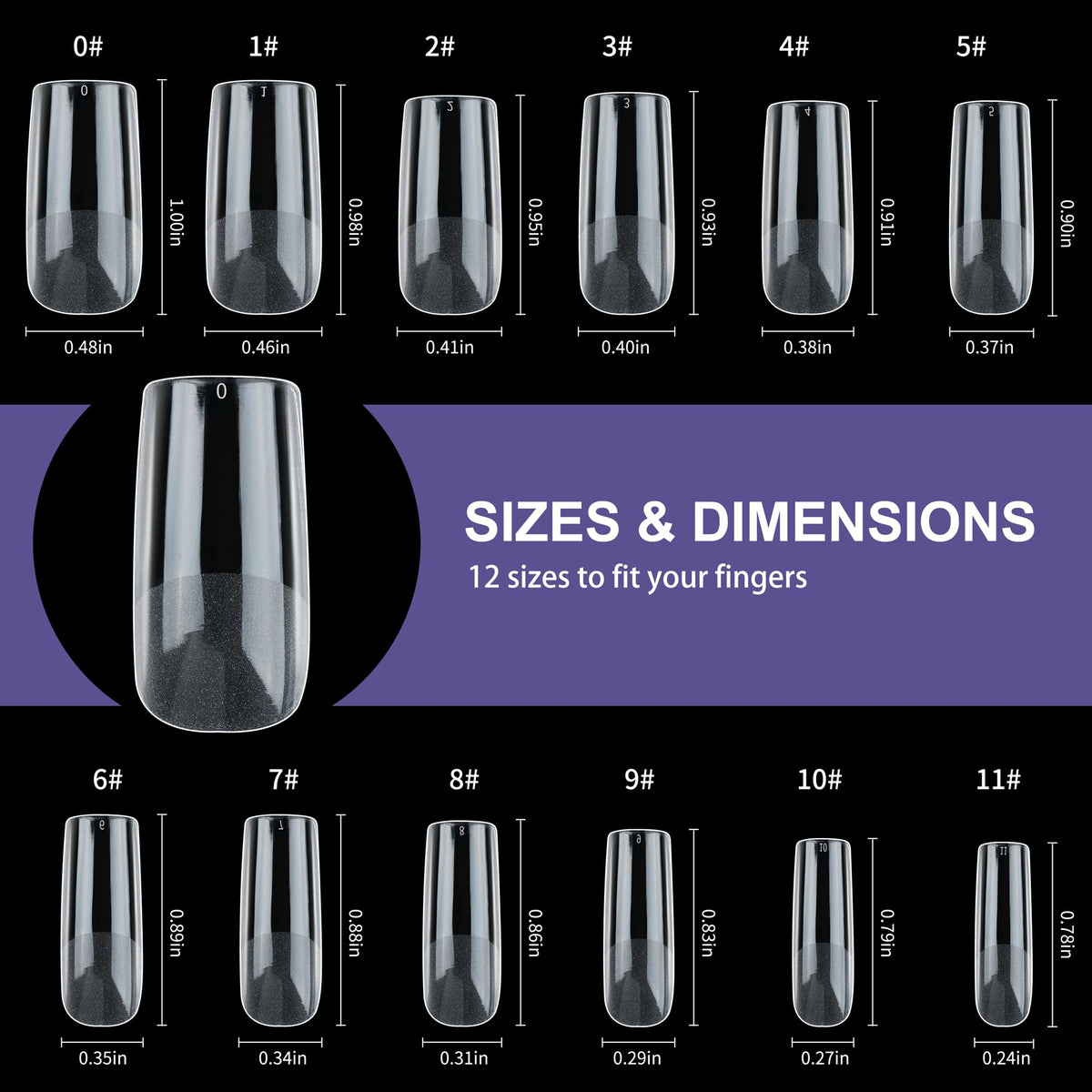 Half Matte Medium Square Fake Nail Tips, Soft Gel Pre-Shaped Nail Tips, Full Cover False Nails with Clear Box for Nail Salons and DIY Nail Art, 600PCS/12 Sizes