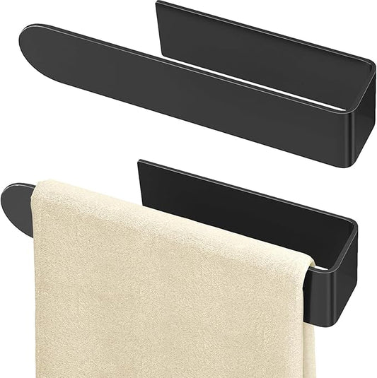 Hand Towel Holder, Self Adhesive Towel Racks for Bathroom Wall Mounted, 8 Inch Square Hand Towel Bar Stick on Wall for Kitchen Cabinet RV, Black (2 Pack)