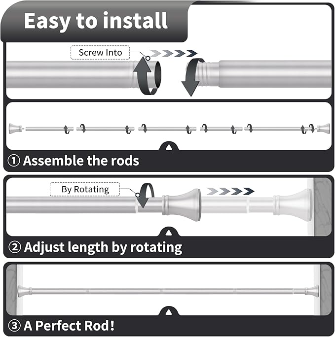 YNL Silver Shower Curtain Rod 36-94 Inch(3-7.8ft), No Slip No Drill No Rust Shower Rod For Bathroom Window Patio, Adjustable Spring Long Tension Rod