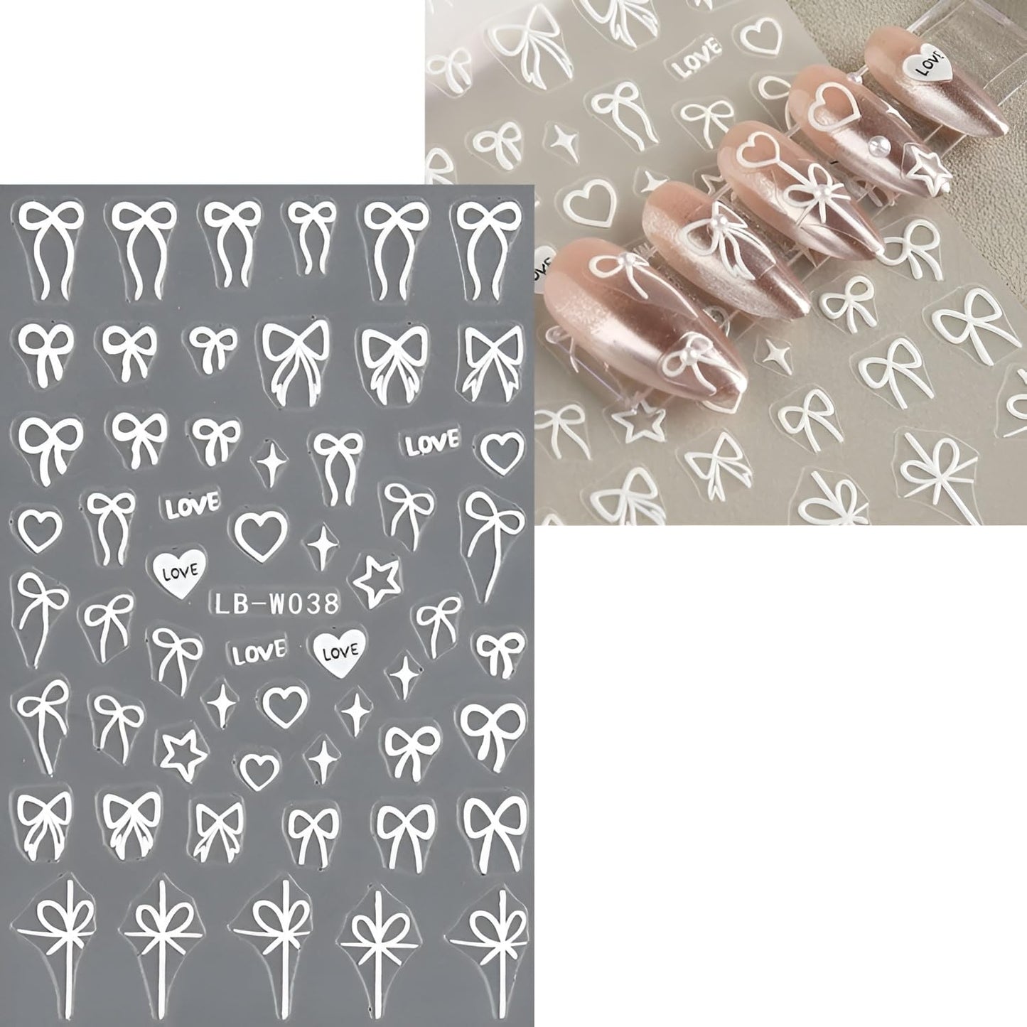 12 Sheets Bow Nail Stickers for Nail Art White Red Pink Bow Nail Decals 3D Self Adhesive Heart Nail Art Stickers Bow Nails Art Supplies for Women Girls
