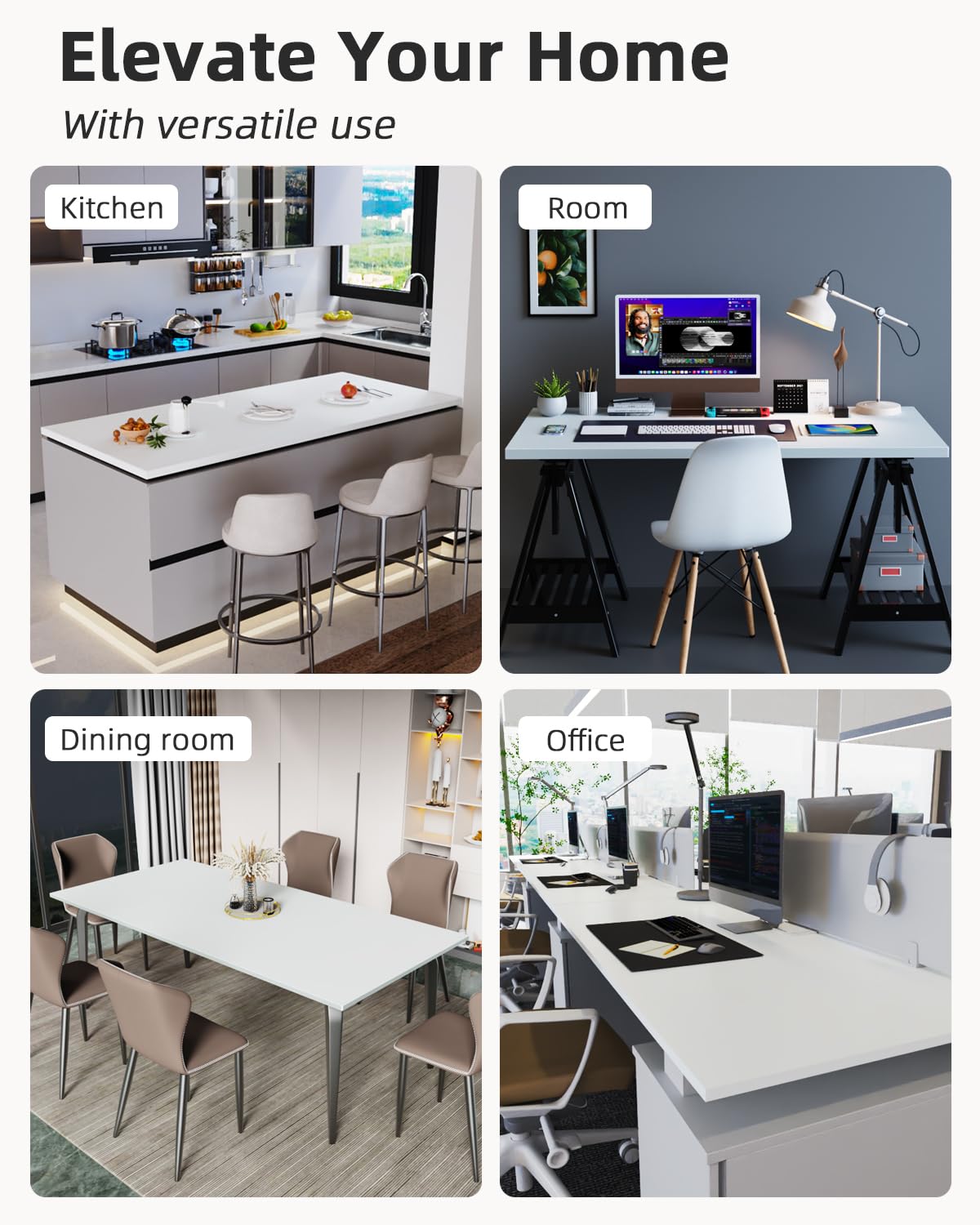ZATNK Universal 60 x 24 One-Piece Particle Board Table Top, 1" Thick Desktop for Stand Up Height Adjustable Desk Frames, Home Office Tabletop, Countertop DIY, White