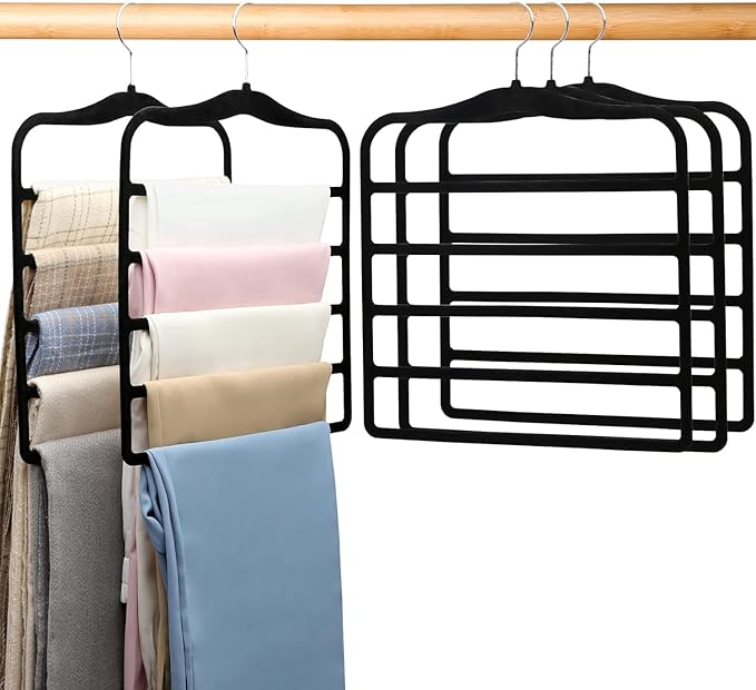 Pants Hangers Space Saving,5P Scarf Hangers for Closet Organizers and Storage,Non Slip Velvet Hanger for Closet Organizer,College Dorm Room Essentials,Heavy Duty Organization and Storage Jean Hangers
