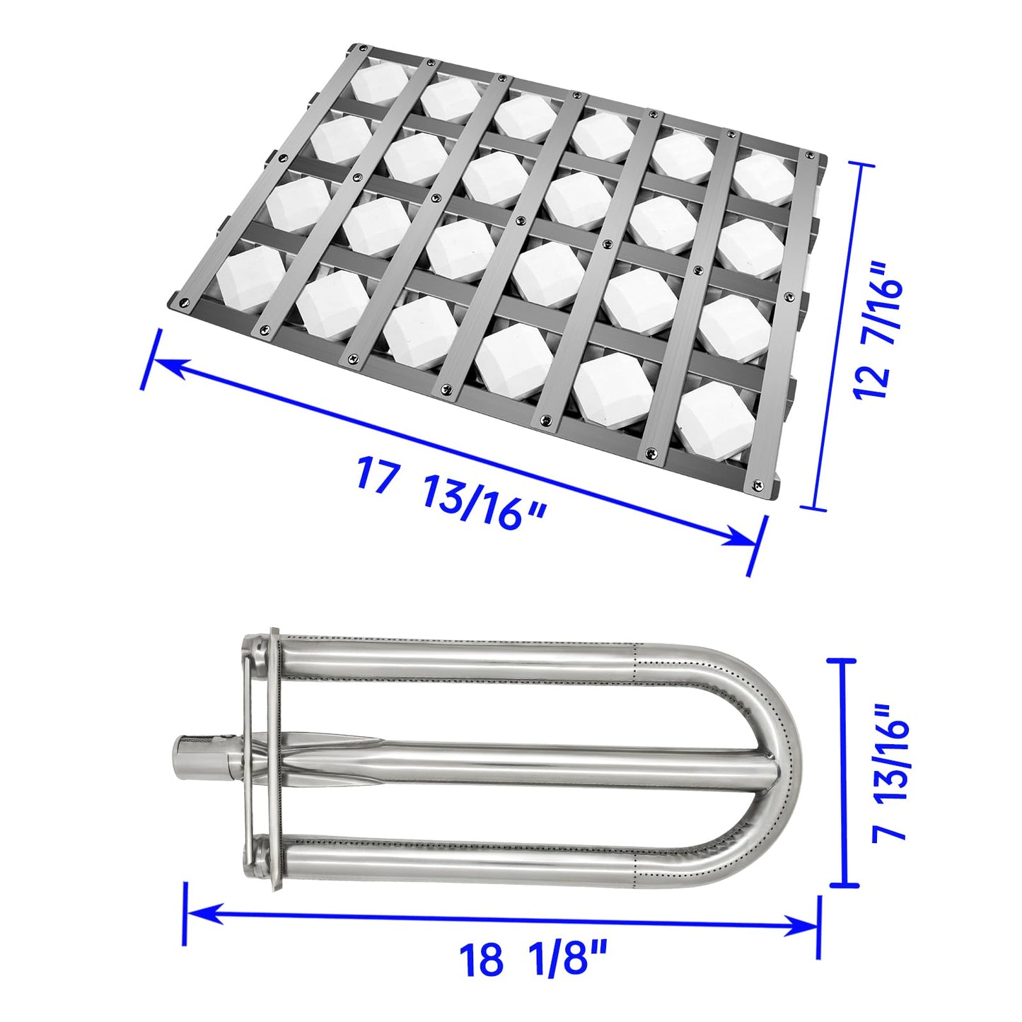 Folocy 18.125" Grill Burners Grill Briquette Tray for Alfresco ALX2-30C, ALX2-42C, ALX2-42RFG, ALX2-56, ALX2-56BFG, BBQ Pipe Tubes Ceramic Briquettes Grill Replacement Parts Stainless Steel