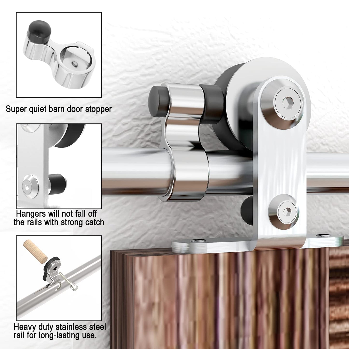 TSMST 11FT Sliding Barn Door Hardware Kit, Top Mount Stainless Steel Heavy Duty Sturdy Barn Door Track for Double Wood Door, Slide Smoothly Quietly (T Style)
