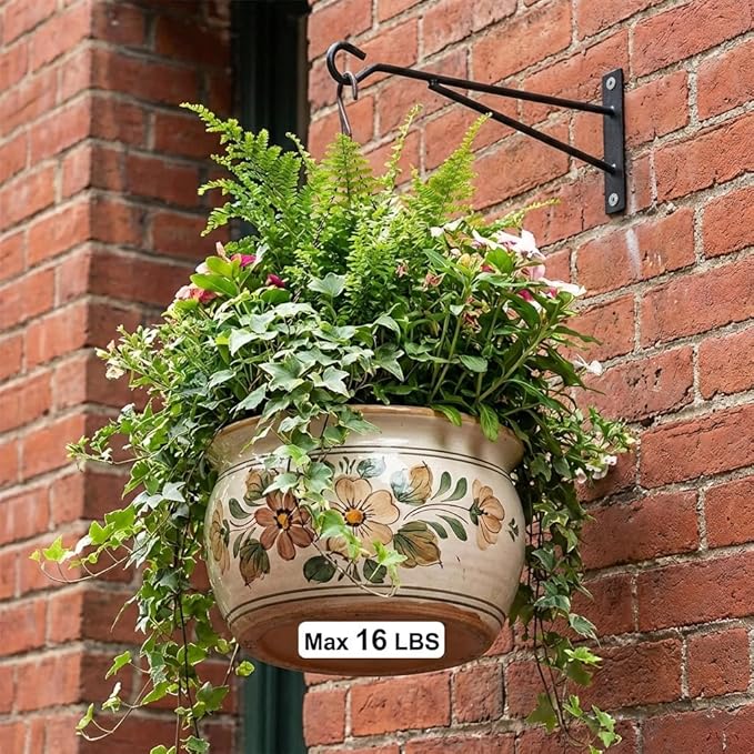 Eyrosa 8" Hanging Plant Hooks (6 Pack), Rust-Proof Metal Wall Brackets for Vertical Garden, Sturdy Plant Hangers for Outdoor Fence, Bird Feeders, Lanterns & Wind Chimes, Black Minimalist Decor