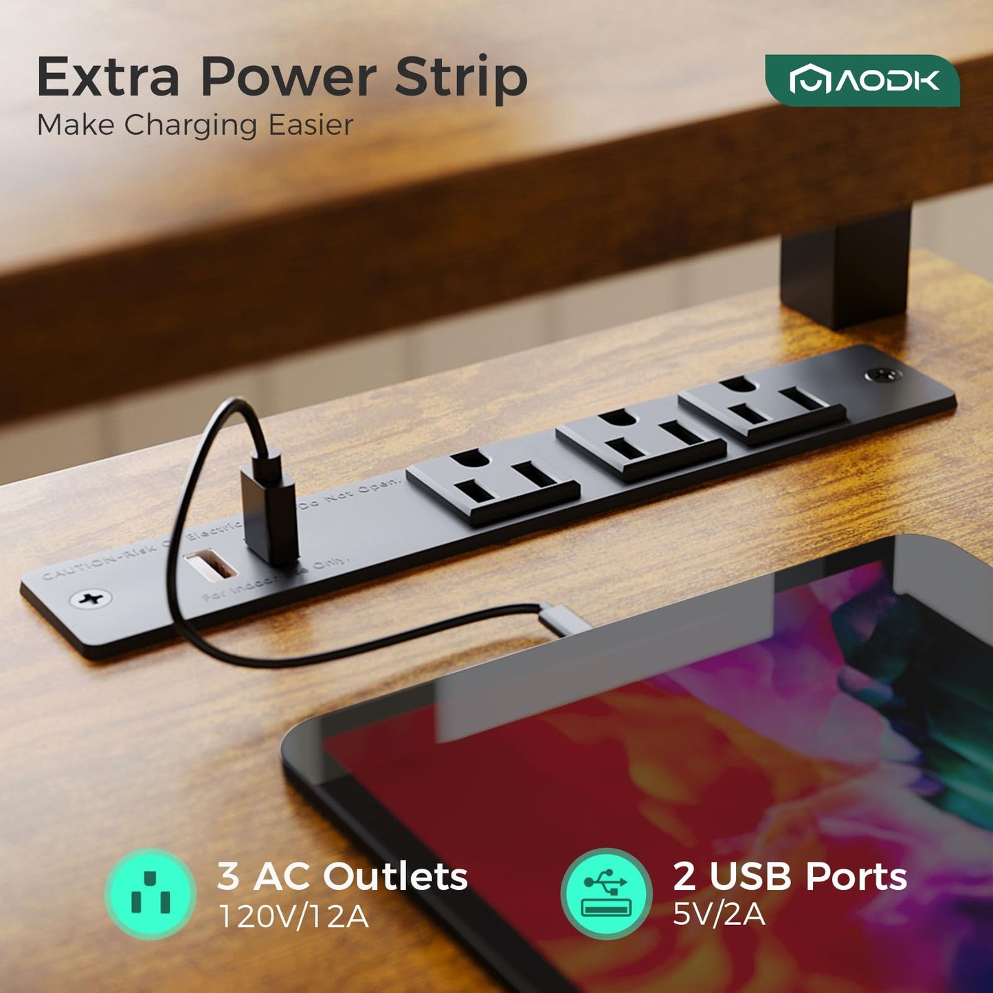 AODK Electric Standing Desk with Drawers & Keyboard Tray, 55 Inch Height Adjustable Gaming Desk with Power Outlets & LED Lights, Sit Stand Table with Monitor Stand for Home, Office, Rustic Brown