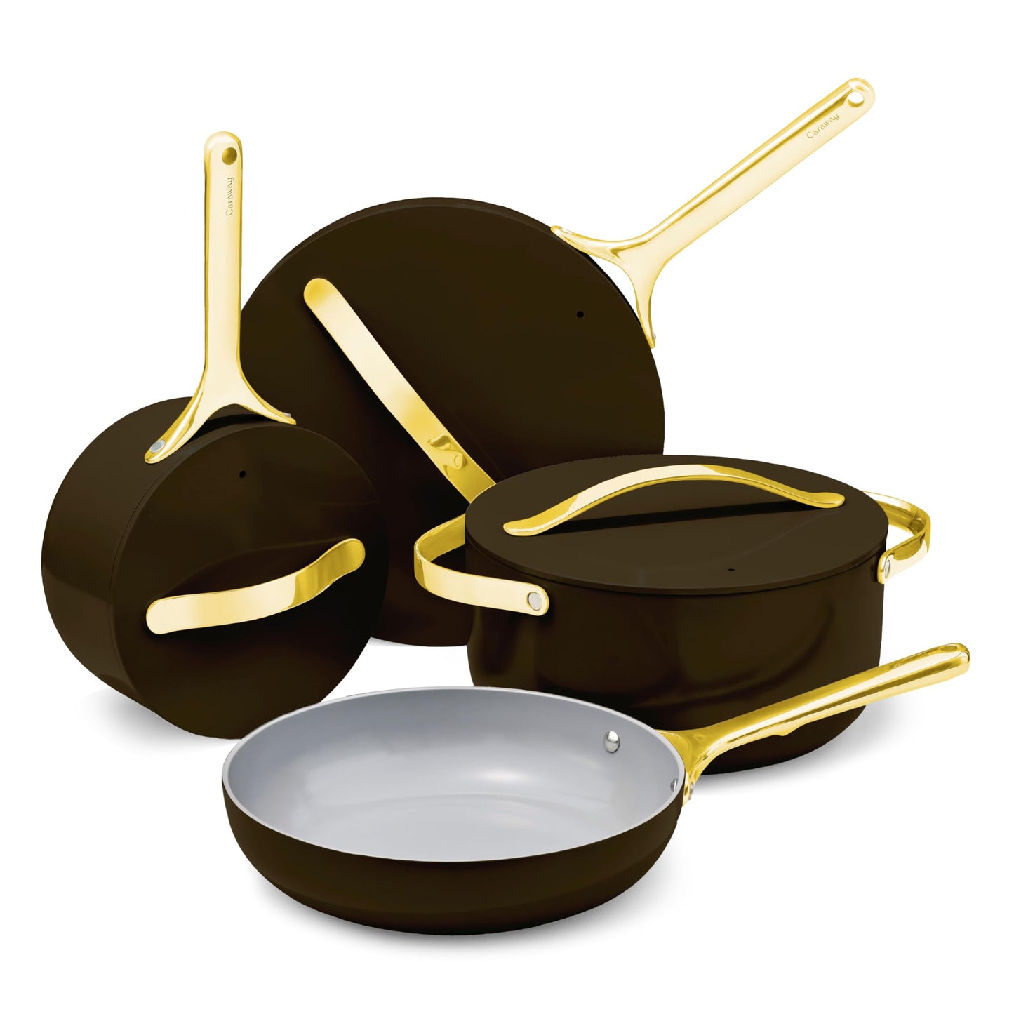 Caraway Non-stick Ceramic Cookware Set (12 Piece) Pots, Pans, Lids and Kitchen Storage - PFAS & PFOA Free - Oven Safe Pan Set & Compatible with All Stovetops - Black