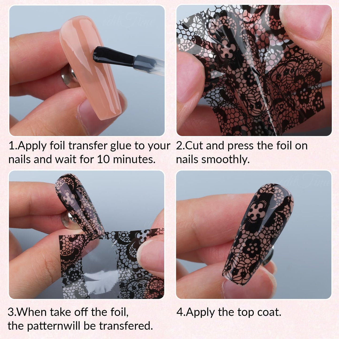 Lace Nail Foil Transfer Sheets, 10 Rolls Black White Red Flower Nail Art Transfer Foils Decals, Flower Nail Art Foils Decals Holographic Foils for Nails Manicure DIY (10 Rolls Red+Black+White)