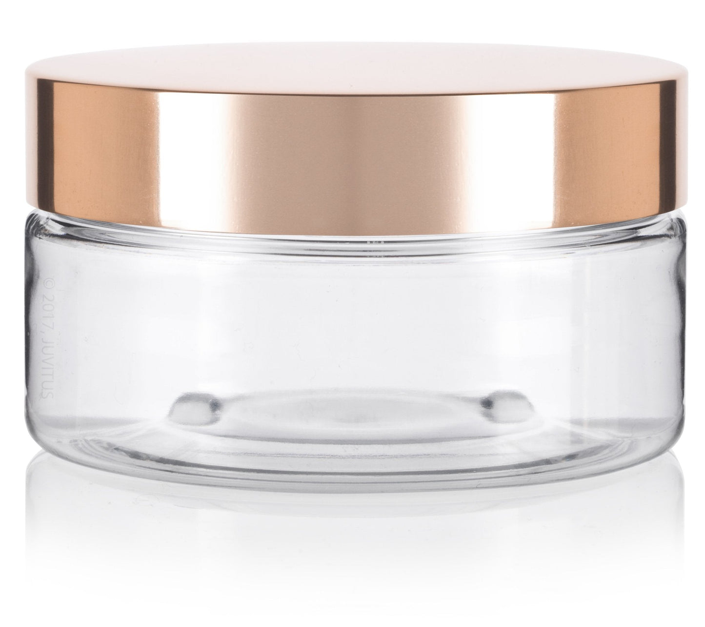 (6 Pack) 8 oz Clear Plastic Low Profile Wide Mouth Jar with Gold Metal Overshell Lid Refillable Empty Storage Containers