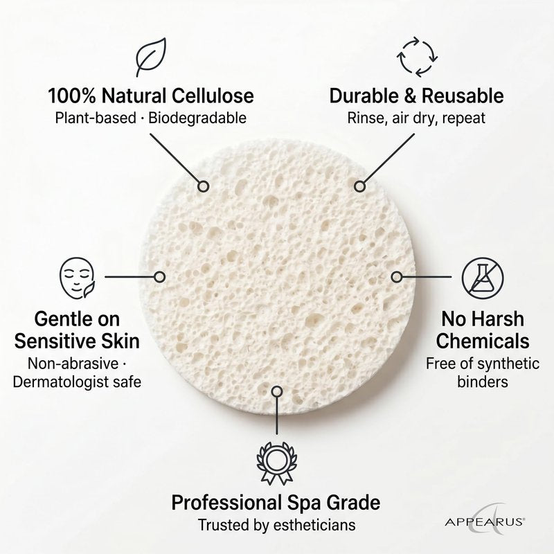 Appearus Natural Cellulose Facial Sponges – 50 Pack (Compressed) – Professional Spa Facial Sponge Pads for Cleansing, Exfoliating, Makeup Removal – White – Gentle on Sensitive Skin