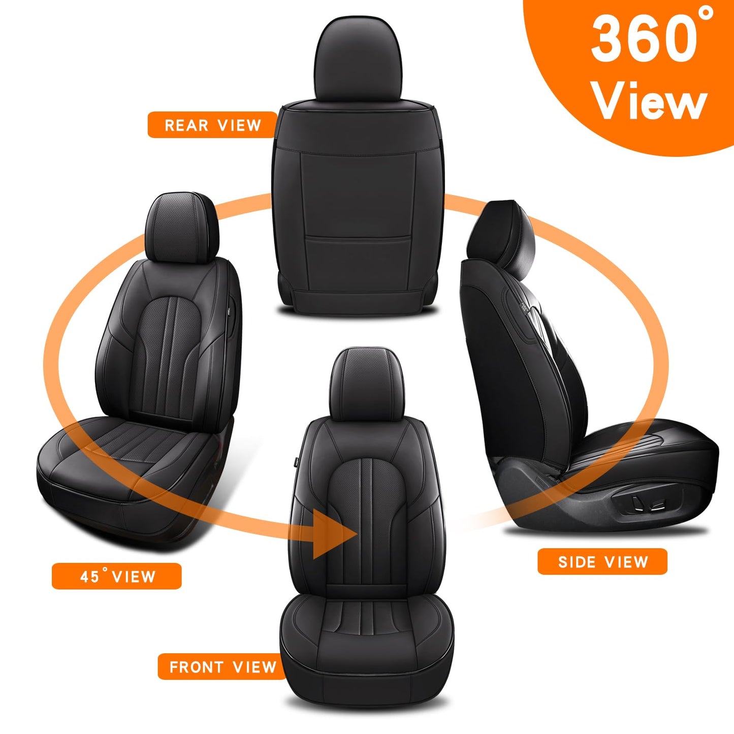 MINGBRON Car Seat Cover Full Set, Leather Car Seat Cover, Waterproof Seat Covers, Car Seat Cushion, Nappa Leather Seat Covers Car Seat Protector Universal Fit Most Cars Black