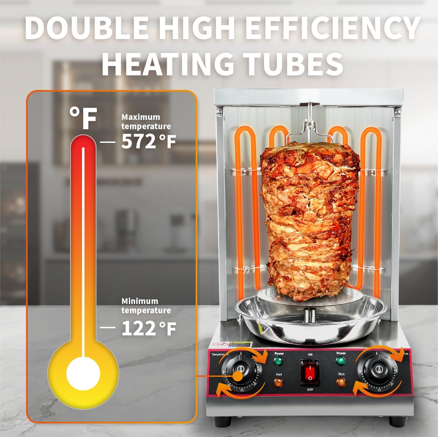 XXUNYNUIN Shawarma Grill Machine, Electric Vertical Rotisserie with 2 Burners, Rotating Chicken Rotisserie Machine Broiler Gyro with Shovel
