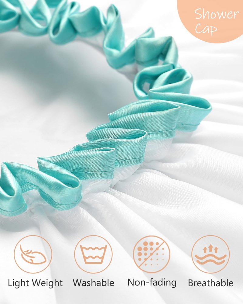 mikimini White Shower Cap for Long Hair 1 Pack, 12 inch large size,Waterproof Washable Hair Caps for Women and Girls, Super Cute and Extra Large