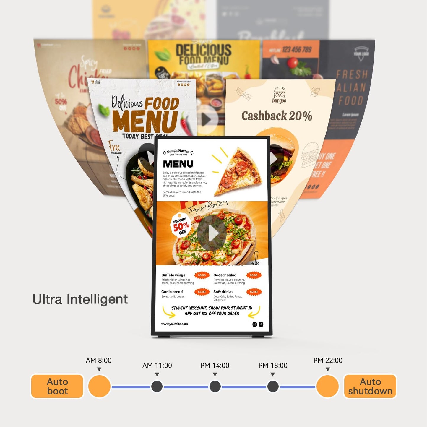 Canlarriz Digital Menu Board 18.5 inch Desktop Digital Signage Display Advertising Screen for Stores Restaurants and Commercial Display 700 nits Ultra-High Brightness Free Web Content Editor Android