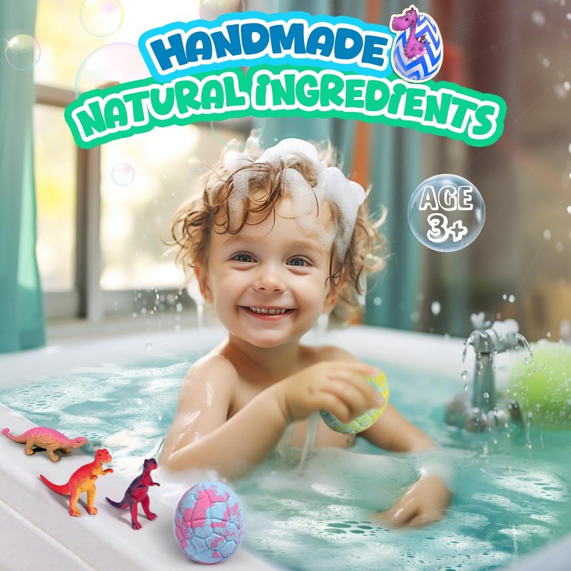 Bath Bombs for Kids with Dragon Toys Inside, Easter Basket Stuffers for Toddlers, Sanyi Dinosaur Toys Gifts for Kids 3-7, Dino Egg Fillers Bubble Bath Birthday Gifts for Boys Girls