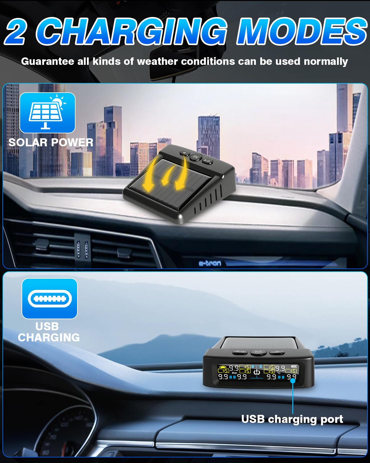 RV Tire Pressure Monitoring System, TPMS Tire Pressure Monitor System with Solar Charge or USB, TPMS with 6 Sensors Trailer Tire Pressure Monitoring System Real-Time Display Tire Pressure Monitor