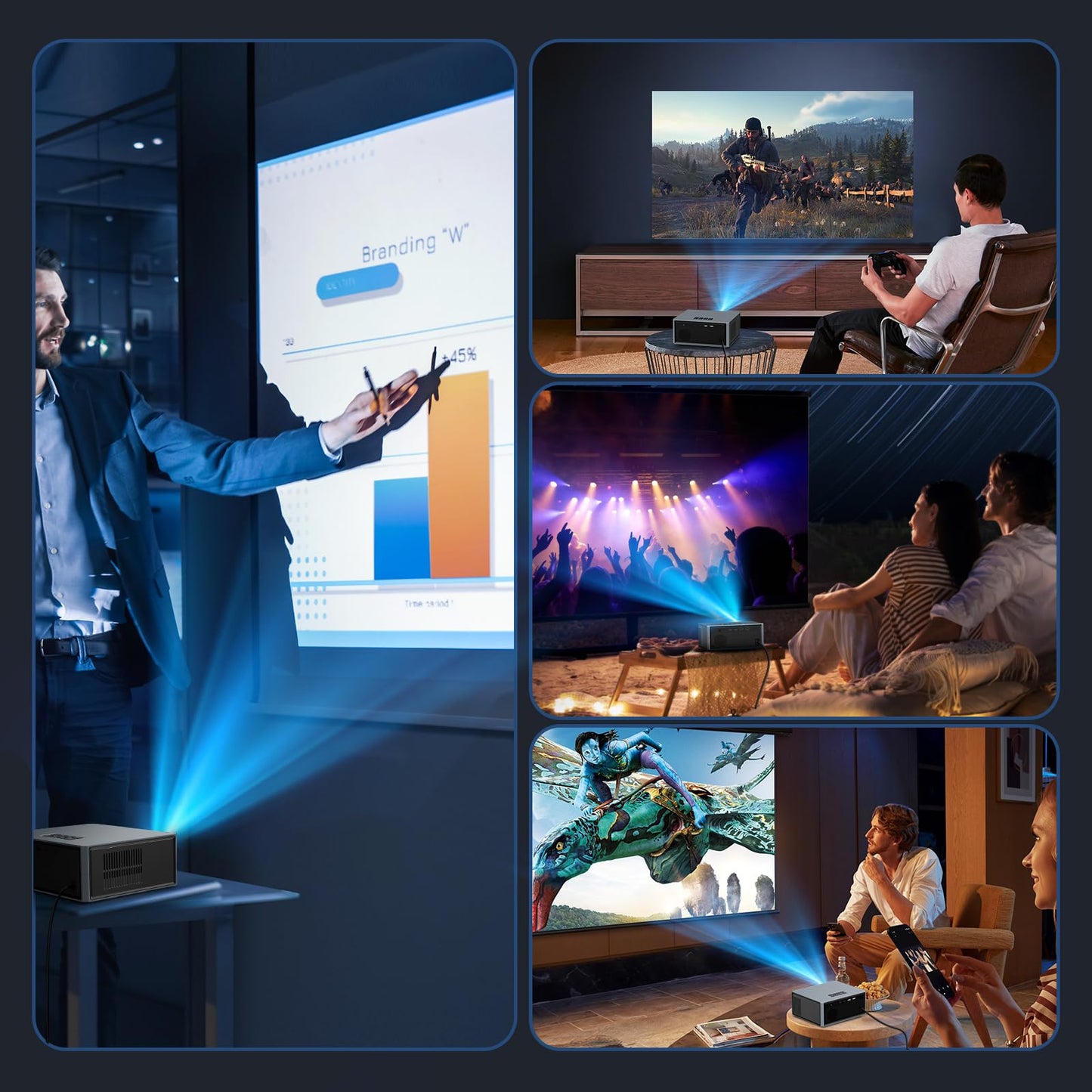 [Short Throw/2500 ANSI/E-Focus] SOPYOU 4K Decoding Projector with WiFi and Bluetooth, Outdoor Movie Projectors, Max 450" Display Home Theater, Portable Smart Proyector for iOS/Android/TV Stick/PS5